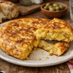 Une délicieuse tortilla de pommes de terre, prête à être dégustée. Une recette simple et savoureuse pour un repas parfait.
