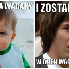 Dziecko z zaciśniętą pięścią cieszy się, że idzie na wagary, podczas gdy Keanu Reeves wygląda na zagubionego, bo zostanie sam.
