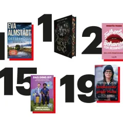 Bücherreihenfolge: Eva Almstädt ermittelt, "The Wolf King", "Fatherless Behavior for Beginners", "Das Ding ist", "Undercover unter Nazis".