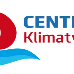 Logo "Centrum Klimatyzacji" z niebiesko-czerwonym symbolem i tekstem.