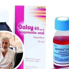 Dalsy es ibuprofeno, no paracetamol. Un médico sonríe junto a cajas de Dalsy y Apiretal.