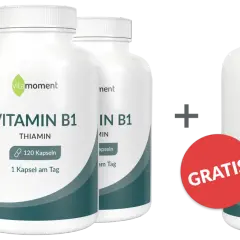 Flaschen mit Vitamin B1 (Thiamin) Kapseln. Gut für den Blutdruck. Gratis-Angebot.