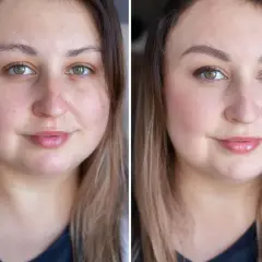 Przed i po: subtelny, prosty makijaż podkreśla naturalne piękno, dodając delikatnego blasku.