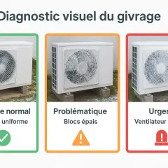 Diagnostic visuel du givrage : une pompe à chaleur givre différemment. Normal, problématique ou urgent, le givrage de votre pompe à chaleur est visible.