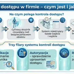 System kontroli dostępu: identyfikacja, autoryzacja (sprawdzenie uprawnień) i rejestracja zdarzeń.