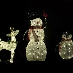 Juldekorationer i form av ren, snögubbe och pingvin lyser upp mörkret. Undrar du hur mycket el drar en ljusslinga?