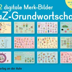 Digitale Merk-Bilder für den DaZ-Grundwortschatz in der Grundschule: Körper, Gefühle, Kleidung, Farben, Zahlen, Essen, Haus, Stadt, Tiere, Monate, Wochentage, Schultasche.