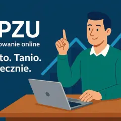 Mężczyzna z laptopem, wskazujący palcem na wykres wzrostu. inPZU: inwestowanie online, prosto, tanio, skutecznie. TFI co to? To proste!