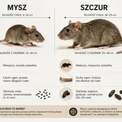 Porównanie myszy i szczura: różnice w wielkości, ogonie, odchodach i miejscach występowania.