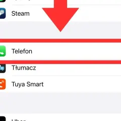 Zaznaczona opcja "Telefon" na liście aplikacji. Może to być krok do ukrycia numeru prywatnego.