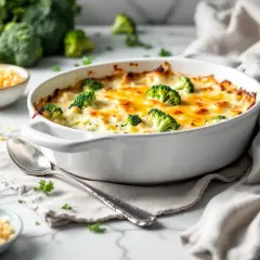 Un délicieux gratin de brocolis tout juste sorti du four, avec son fromage doré et fondant.