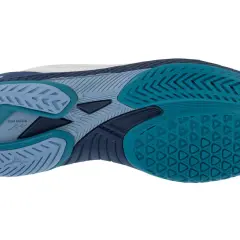 Podeszwę butów Mizuno Ghost Shadow zdobią niebieskie i turkusowe wzory zapewniające przyczepność.
