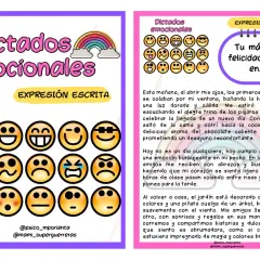 Emoticonos para dictado 3 primaria. Expresión escrita: "Tu máxima felicidad está en..." con texto sobre un día feliz.