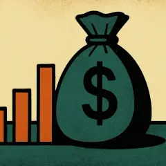Geldbeutel mit Dollarzeichen neben steigenden Balken. Ein Symbol für Investitionen in Rohstoffe, wie z.B. ein Rohstoffe ETF.