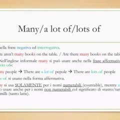 Molti/tanti/un sacco di: spiegazione sull'uso di "many", "a lot of" e "lots of" in inglese, con molti esempi.