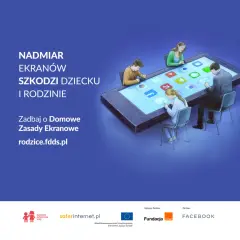 Rodzina pochłonięta przez ekrany smartfona, ilustracja ostrzegająca przed nadmiarem ekranów w wychowaniu dzieci.