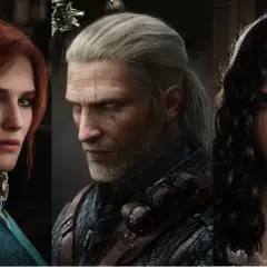 Triss i Yen, dwie czarodziejki, obok wiedźmina.