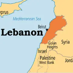Mapa polityczna Bliskiego Wschodu. **Liban gdzie leży** między Morzem Śródziemnym, Syrią i Izraelem. Stolica: Bejrut.