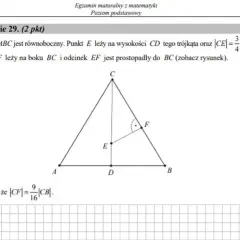 Trójkąt równoboczny ABC z punktem E na wysokości CD, gdzie |CE|=3/4|CD|. Punkt F leży na boku BC, a EF jest prostopadłe do BC. Wykaż, że |CF|=9/16|CB|.