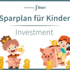 Sparplan für Kinder: Zwei fröhliche Kinder legen Münzen in Sparschweine. Finanzberatung Bierl.