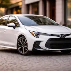 Biała Toyota Corolla na brukowanej ulicy. Ten model to kolejny rozdział w bogatej historii Toyoty, symbol niezawodności i innowacji.
