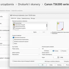 Ustawienia drukarki Canon TS6300 series, zaznaczona opcja drukowanie dwustronne.