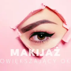 Makijaż powiększający oko: sekretne spojrzenie przez różowy papier.