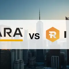 Vergleich der **Mara Holdings Aktie** mit RIOT vor einer Skyline.