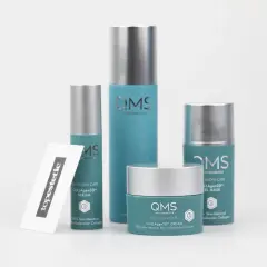 Zestaw kosmetyków QMS z serii Precision Care, w tym serum i krem z kolagenem 3D. Idealne dla skóry wymagającej regeneracji.