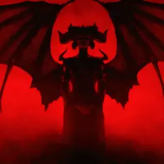 Lilith, demonica z Diablo IV, z rozpostartymi skrzydłami na tle czerwonej mgły.