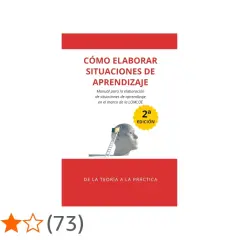 Manual "Cómo elaborar situaciones de aprendizaje" con una ilustración de una cabeza humana y una escalera. Ofrece ejemplos prácticos.