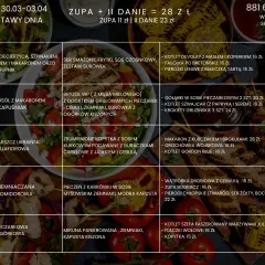 Menu tygodnia z propozycjami na widelcu augustów. Zupy i dania dnia, ceny od 11 zł.
