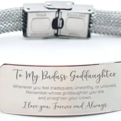 Srebrna bransoletka z siateczki z grawerem "To My Badass Goddaughter".
