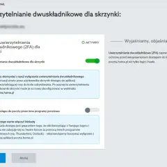 Ustawienia bezpieczeństwa skrzynki email, w tym aktywne uwierzytelnianie dwuskładnikowe (2FA) dla lepszej ochrony.
