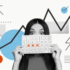 Occhi spalancati su un calendario che mostra i giorni del mese in inglese, con le date 13, 14 e 15 segnate da una X.