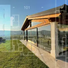 Progetto per come abbellire una veranda aperta con ampie vetrate e vista panoramica.