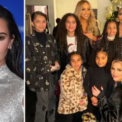 Kim Kardashian med barn och Mariah Carey. En glad familj samlad för fest.