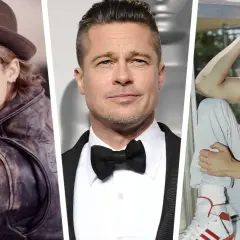 Brad Pitt ung i olika stilar: med hatt och läderjacka, i smoking och med bandana och solglasögon.