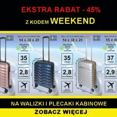 Walizki kabinowe idealne na bagaż rejestrowany Ryanair 20 kg wymiary 54x38x20 cm, dostępne w promocji.