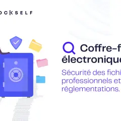Un homme se tient près d'un coffre-fort électronique, symbole de sécurité pour les fichiers professionnels et réglementations.