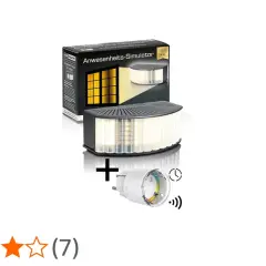 Simulador de presencia que imita luces encendidas en una ventana. Incluye enchufe inteligente con temporizador y Wi-Fi.