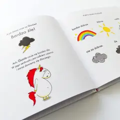 Książka o tym, jak radzić sobie ze złością. Gucio czuje się źle, a ilustracje pokazują różne nastroje.