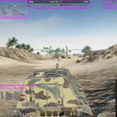 Widok z gry World of Tanks z modami XVM, pokazujący statystyki graczy i obrażenia. Dowiedz się, jak zainstalować mody do WOT.