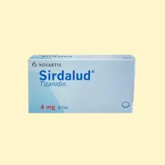 Opakowanie leku Sirdalud 4 mg, zawierające tizanidynę, stosowane na skurcze mięśni.