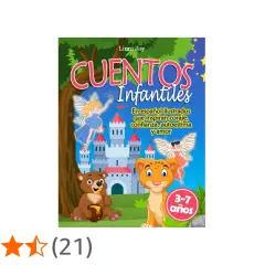 Portada de cuentos para niños de 7 años con un castillo, hadas, un oso y un león.