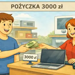 Chłopak kupuje laptopa za 3000 zł, płacąc gotówką. To jego nowy kredyt konsumpcyjny.