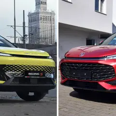 Dwa nowe SUV-y: żółty z napisem BEIJING 5 i czerwony. Atrakcyjna baic 5 cena.