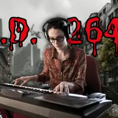 Kobieta w okularach i słuchawkach gra na keyboardzie w postapokaliptycznym mieście. Napis "A.P. 2649" sugeruje, że to najtrudniejsza piosenka na świecie.