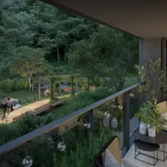 Para spacerowa w lesie, idealna na wieczorny relaks. Czy balkon wlicza się do powierzchni mieszkania? Tu z pewnością tak!