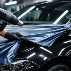 Maintenant, on va enlever la vieille décalcomanie de la voiture avec un décapeur thermique.